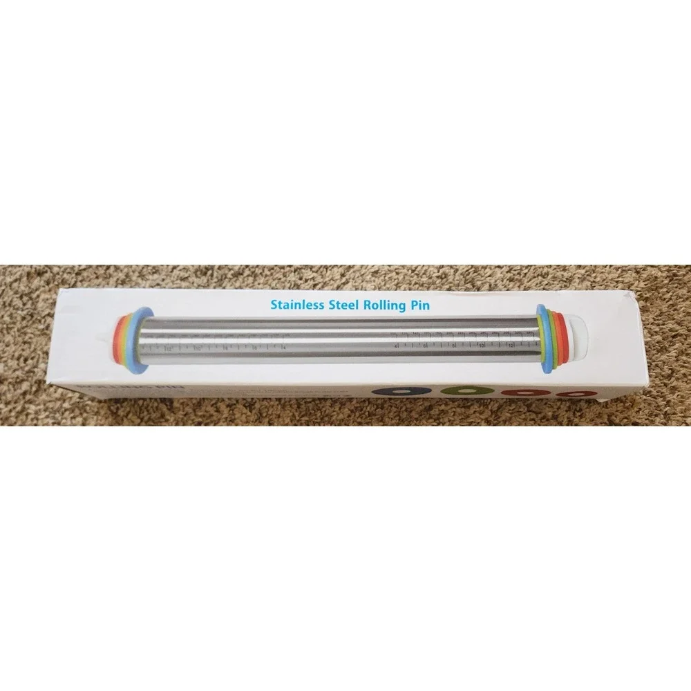 Adjustable Rolling Pin with 4 Thickness Rings for‎ Baking, Stainless Steel